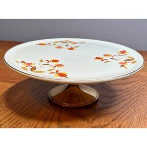 Hall China Jewel Tea Autumn Leaf Cake Plate Stand with Metal Candlestick Base